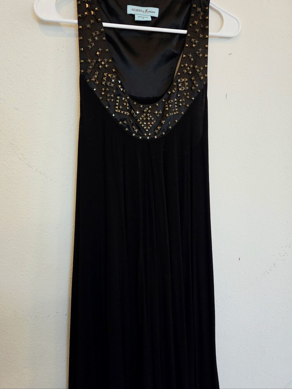 Guess by Marciano Black Maxi Dress with Gold Stud Accents